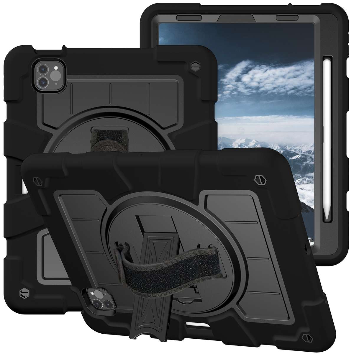 For iPad Pro 11 2018 / 2020 Silicone Hybrid PC Shockproof Tablet Case with Shoulder Strap(Black)