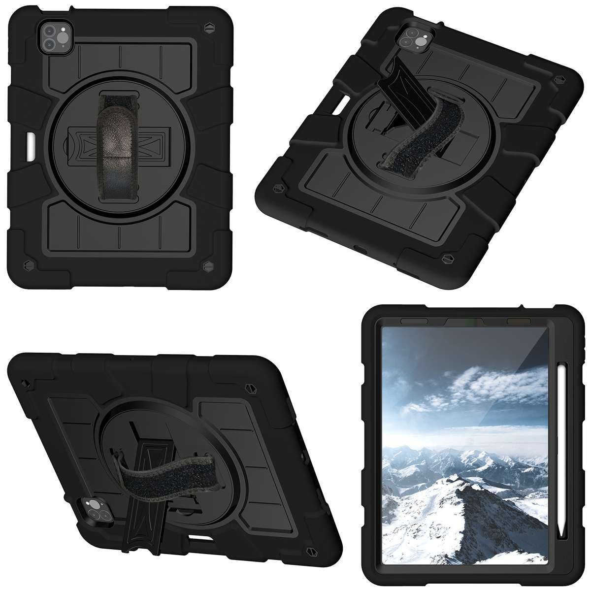 For iPad Pro 11 2018 / 2020 Silicone Hybrid PC Shockproof Tablet Case with Shoulder Strap(Black)
