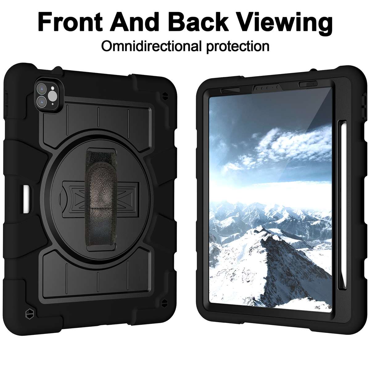 For iPad Pro 11 2018 / 2020 Silicone Hybrid PC Shockproof Tablet Case with Shoulder Strap(Black)