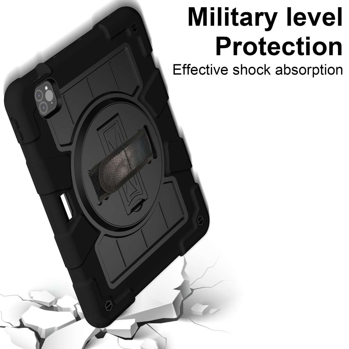 For iPad Pro 11 2018 / 2020 Silicone Hybrid PC Shockproof Tablet Case with Shoulder Strap(Black)