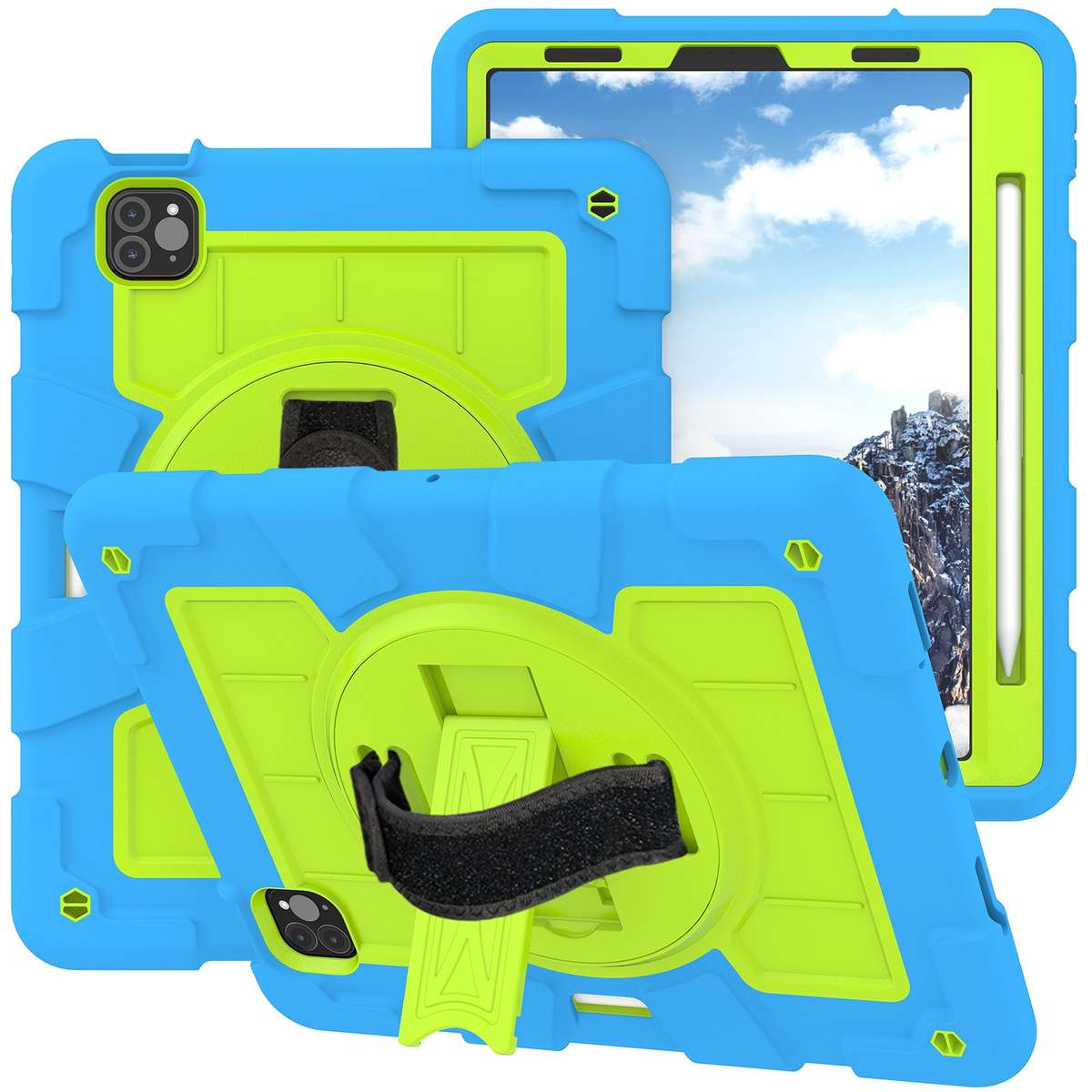 For iPad Pro 11 2018 / 2020 Silicone Hybrid PC Shockproof Tablet Case with Shou ... (Bluish-Green)