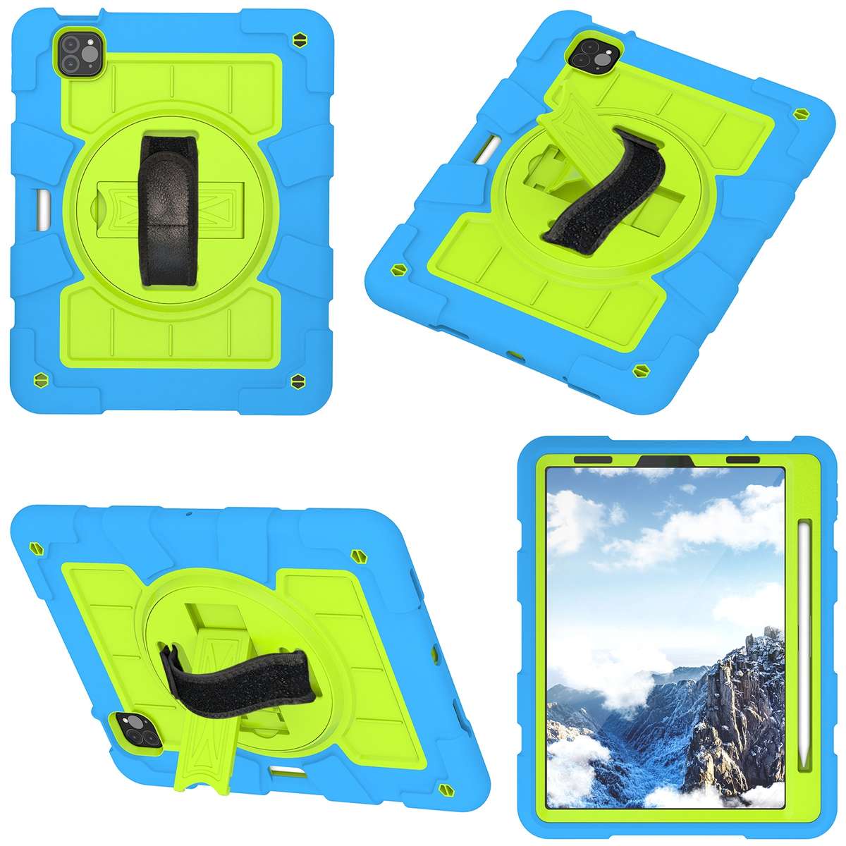 For iPad Pro 11 2018 / 2020 Silicone Hybrid PC Shockproof Tablet Case with Shou ... (Bluish-Green)