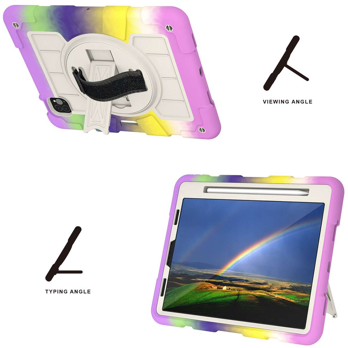 For iPad Pro 11 2018 / 2020 Silicone Hybrid PC Shockproof Tablet Case with S ... (Colorful Purple)