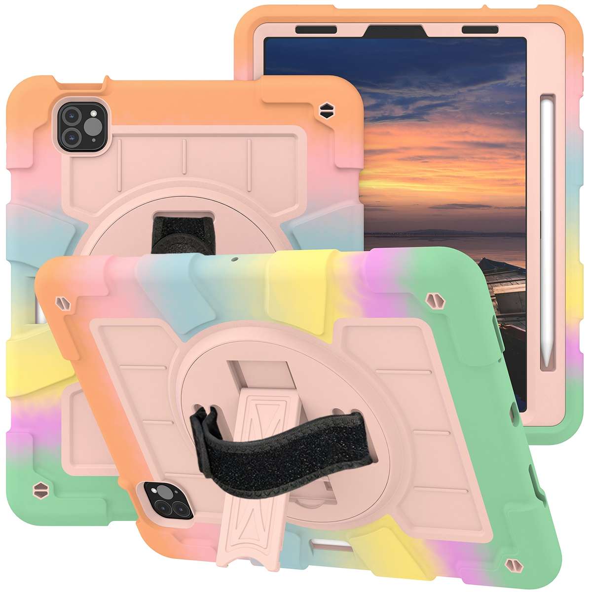 For iPad Pro 11 2018 / 2020 Silicone Hybrid PC Shockproof Tablet Case with Sho ... (Colorful Gold)