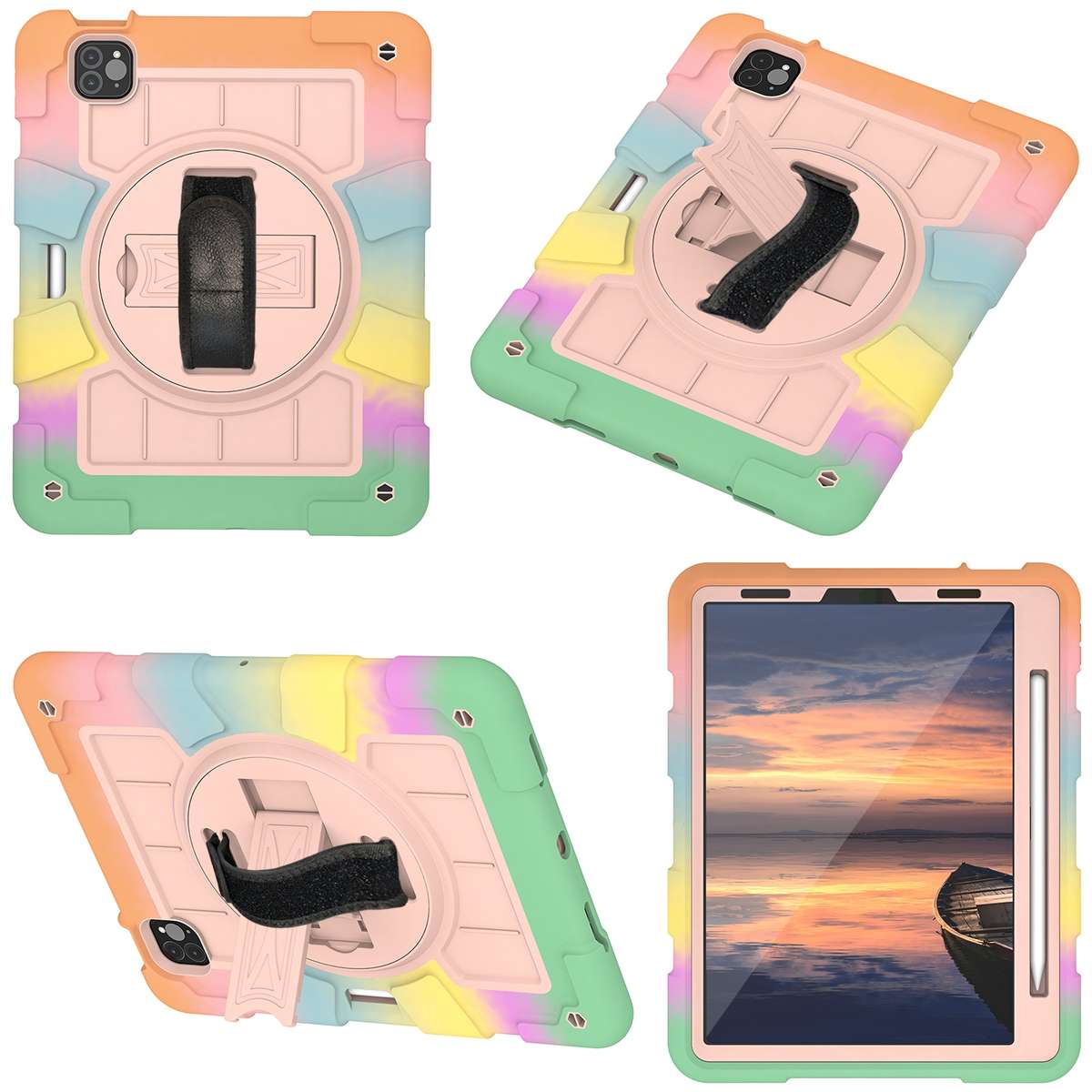 For iPad Pro 11 2018 / 2020 Silicone Hybrid PC Shockproof Tablet Case with Sho ... (Colorful Gold)