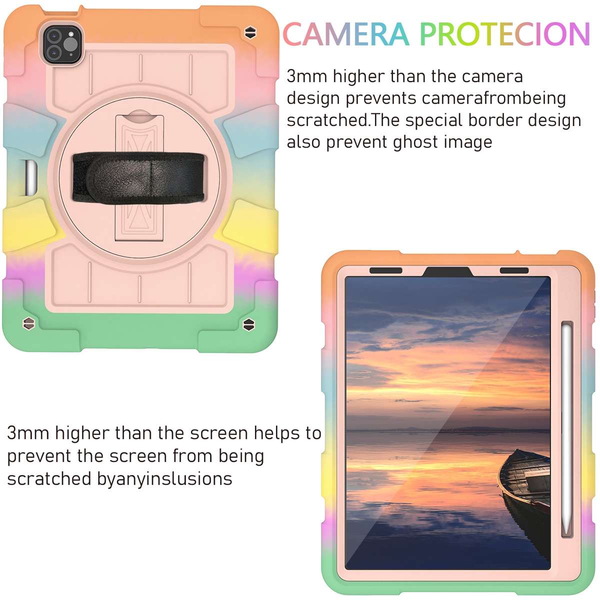 For iPad Pro 11 2018 / 2020 Silicone Hybrid PC Shockproof Tablet Case with Sho ... (Colorful Gold)