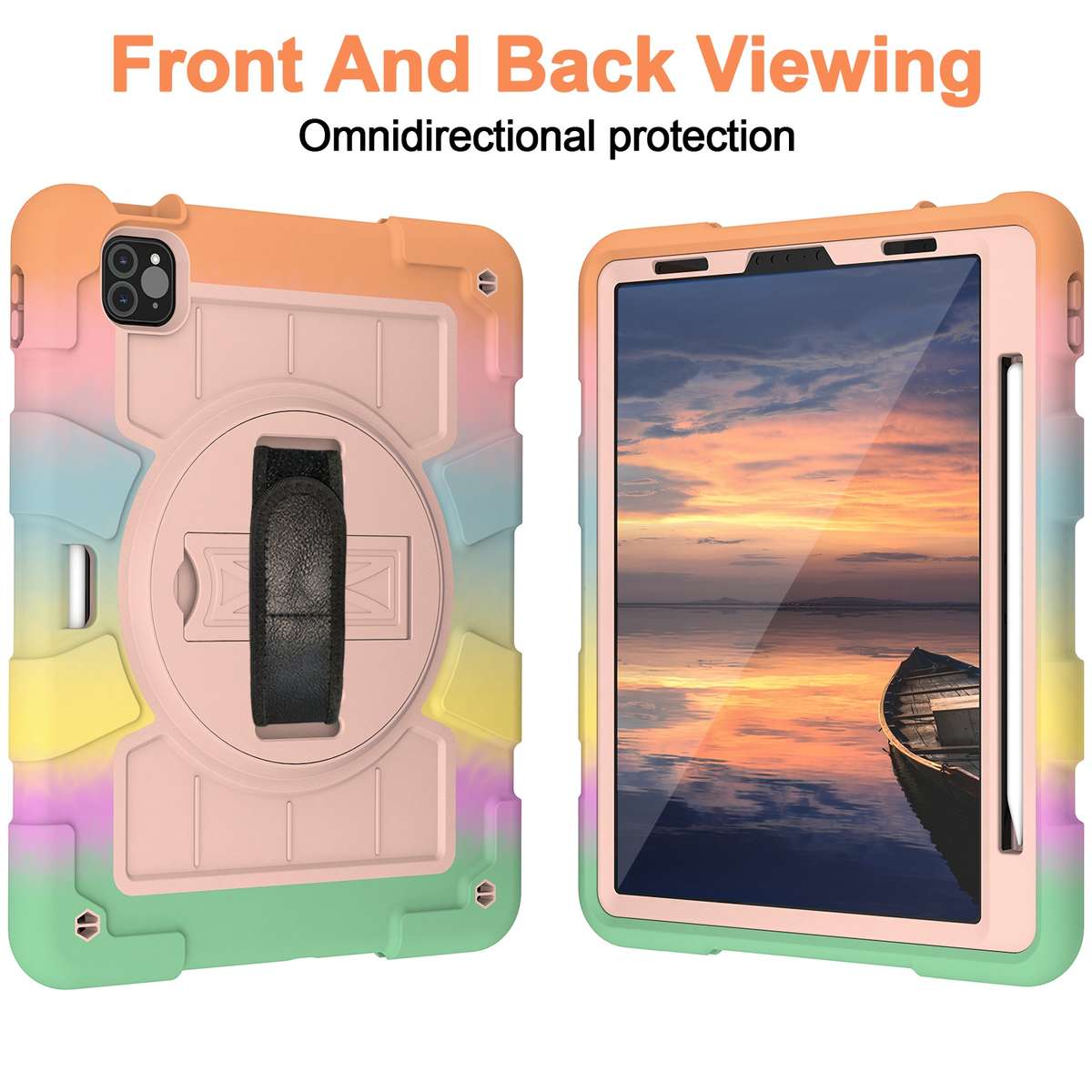 For iPad Pro 11 2018 / 2020 Silicone Hybrid PC Shockproof Tablet Case with Sho ... (Colorful Gold)