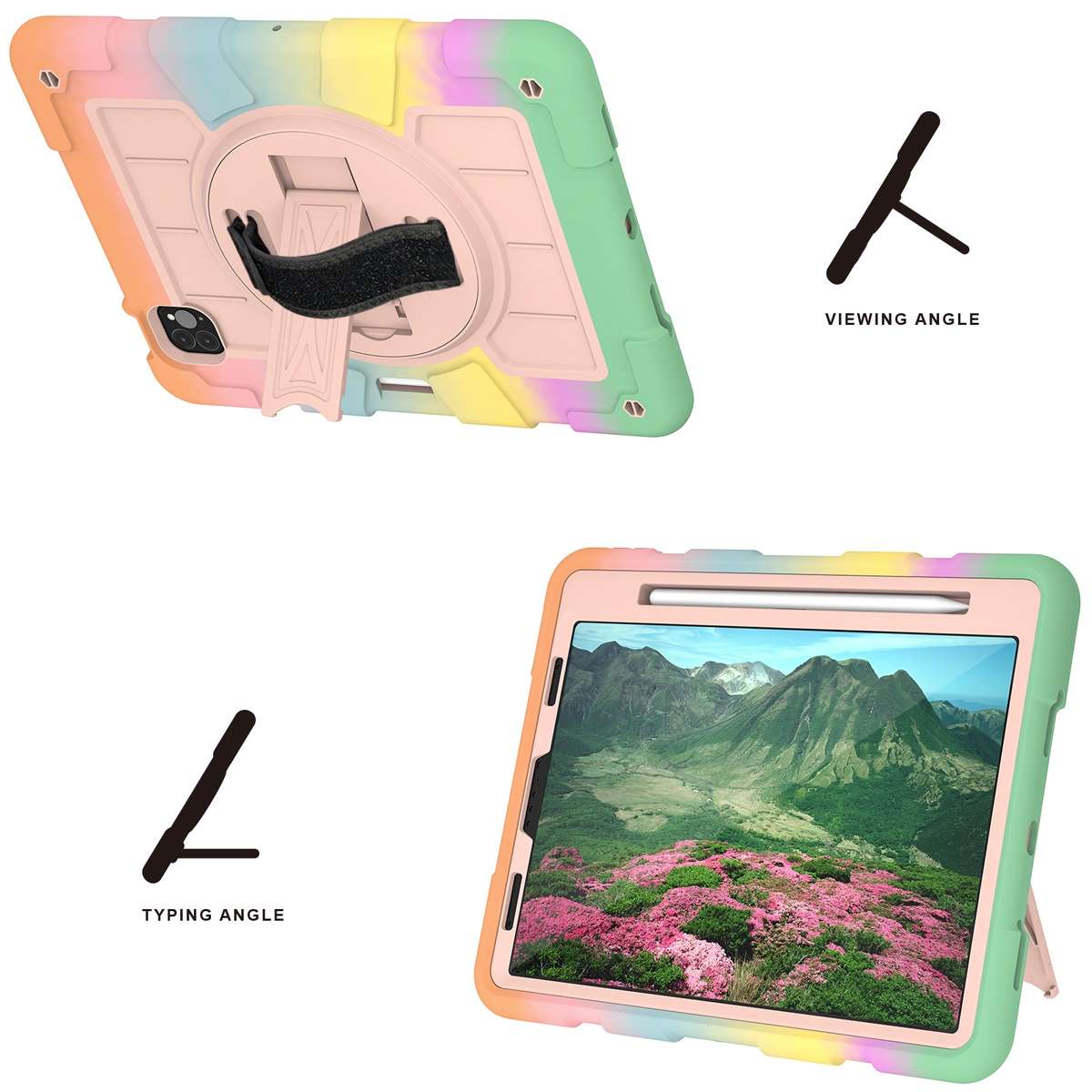 For iPad Pro 11 2018 / 2020 Silicone Hybrid PC Shockproof Tablet Case with Sho ... (Colorful Gold)