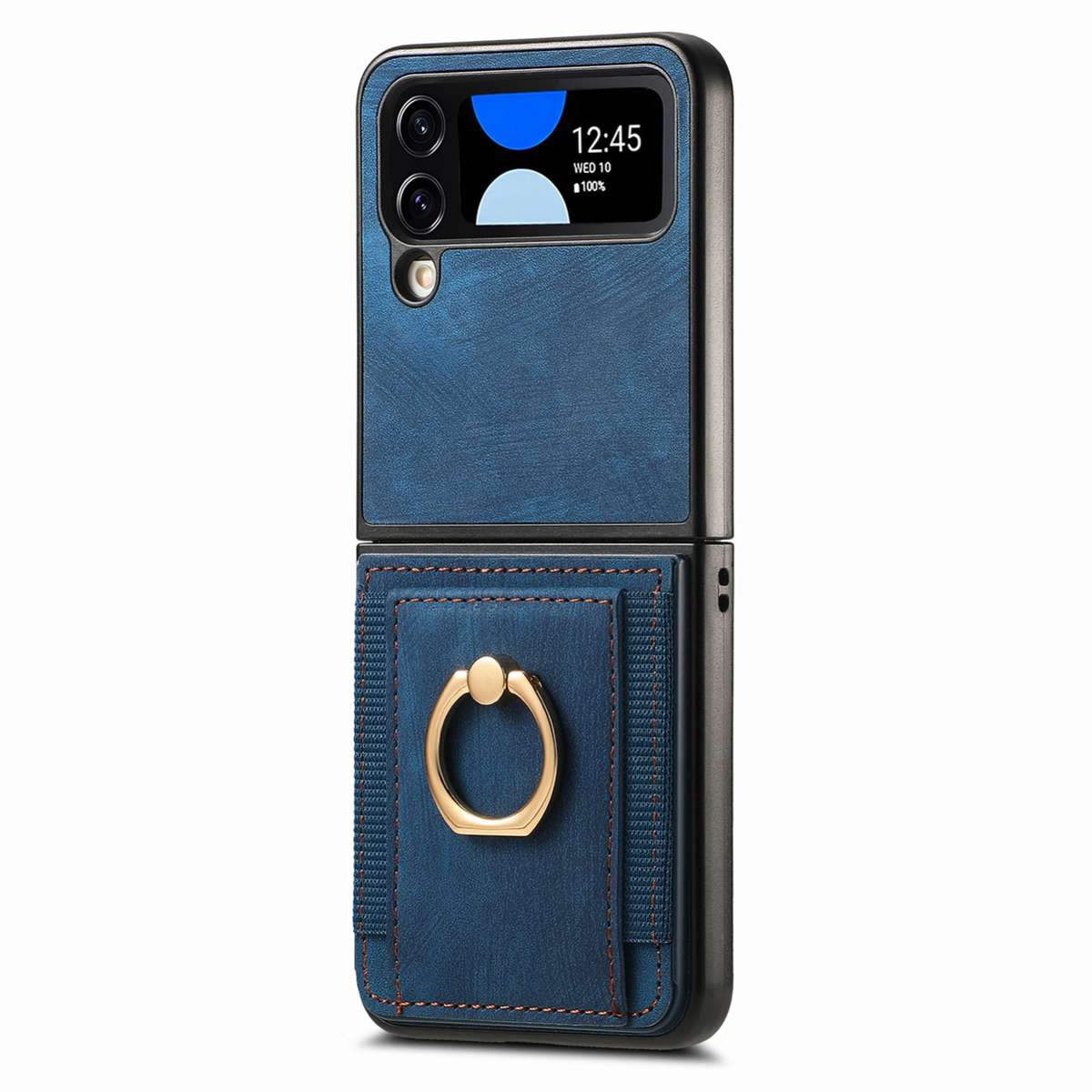 For Samsung Galaxy Z Flip4 Retro Skin-feel Ring Card Bag Phone Case(Blue)