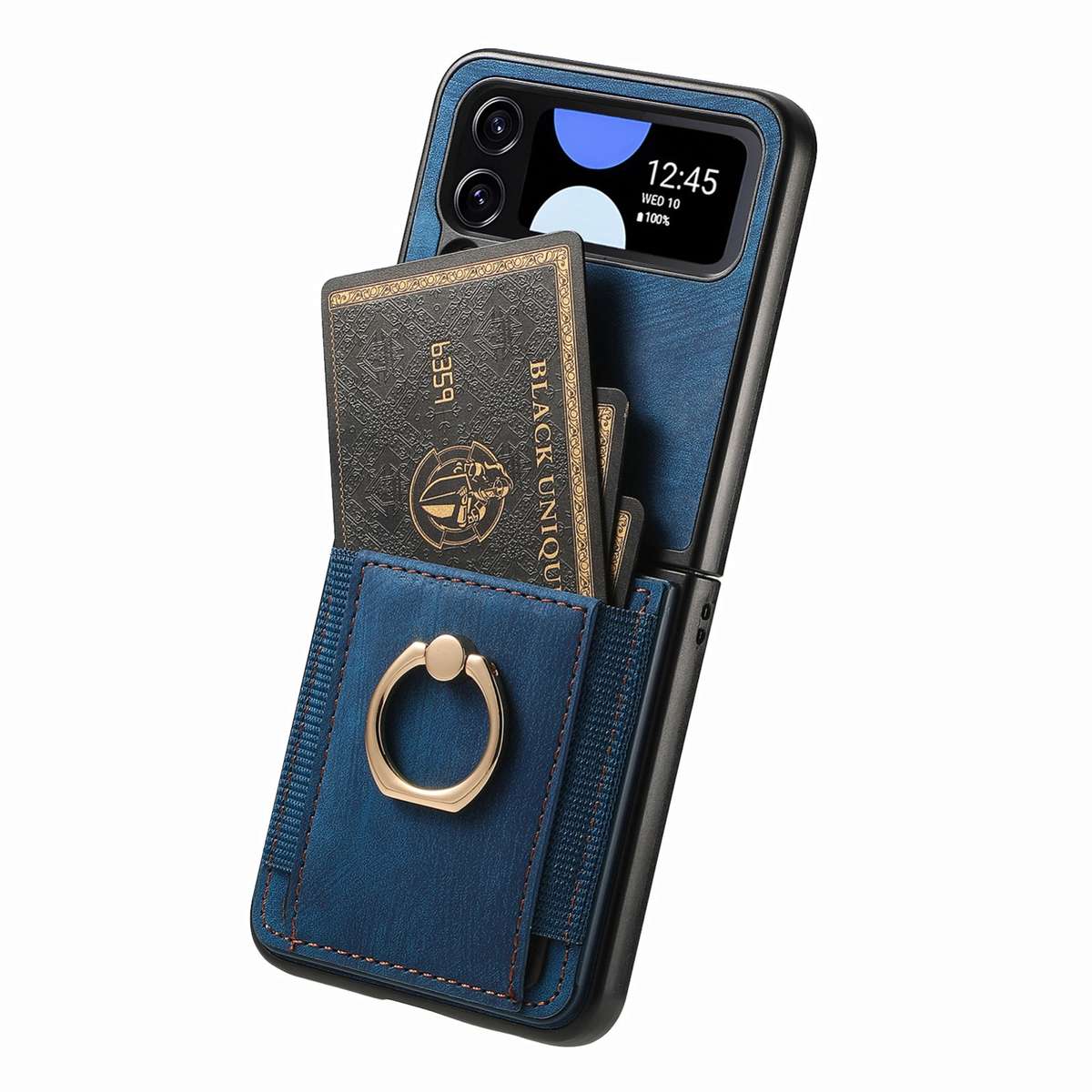 For Samsung Galaxy Z Flip4 Retro Skin-feel Ring Card Bag Phone Case(Blue)