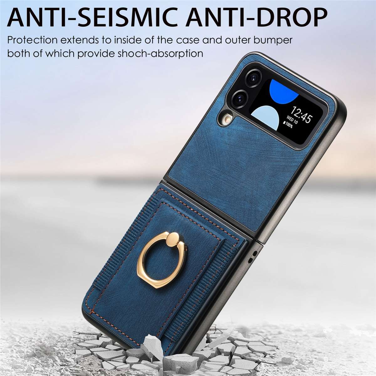For Samsung Galaxy Z Flip4 Retro Skin-feel Ring Card Bag Phone Case(Blue)