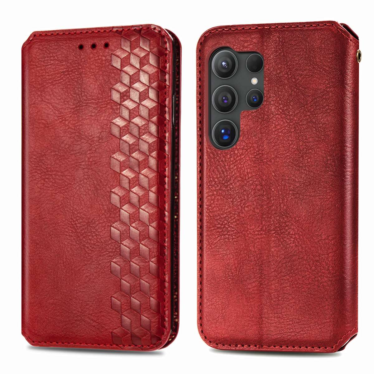 For Samsung Galaxy S25 Ultra 5G Cubic Grid Pressed Magnetic Leather Phone Case(Red)