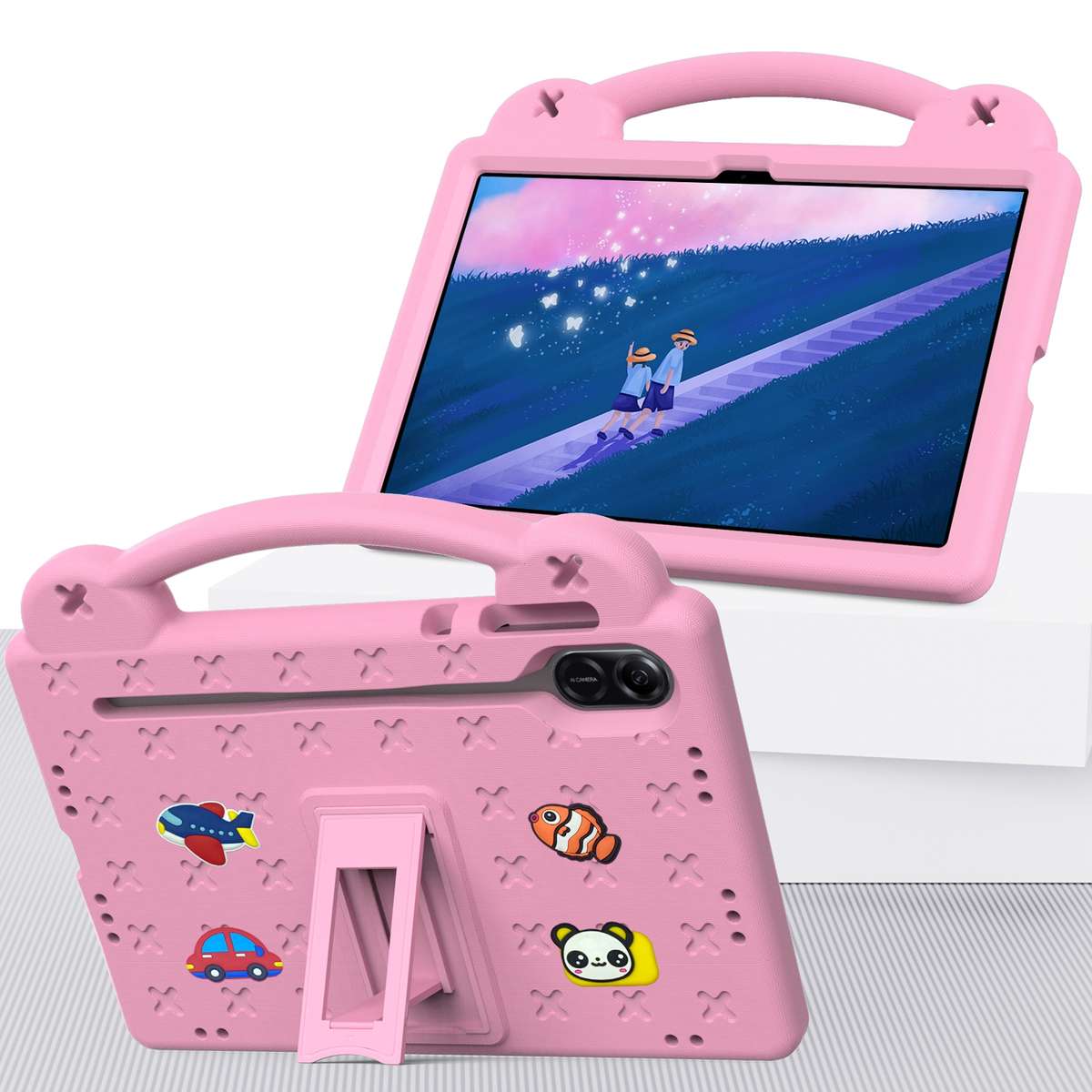 For Honor Pad X9 Handle Kickstand Children EVA Shockproof Tablet Case(Pink)