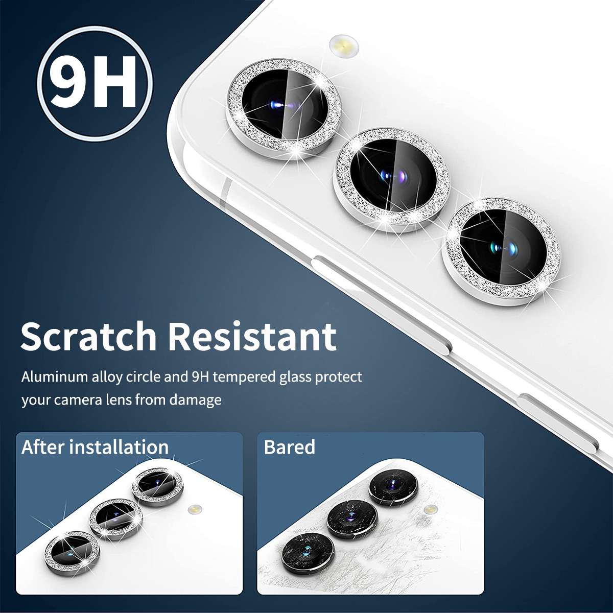 For Samsung Galaxy S24+ 5G ENKAY Hat-Prince 9H Rear Camera Lens Glitter Aluminium All ... (Silver)
