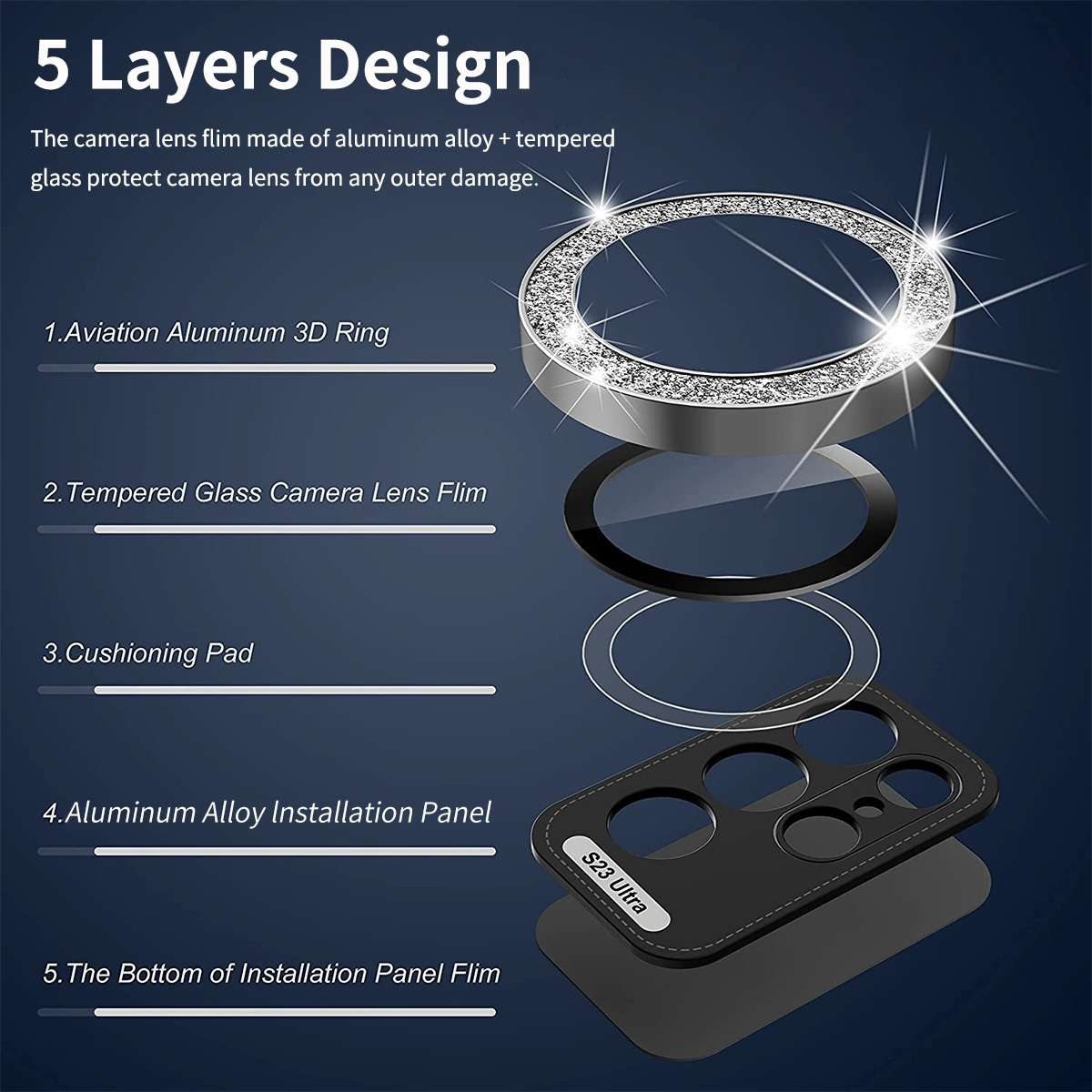 For Samsung Galaxy S24+ 5G ENKAY Hat-Prince 9H Rear Camera Lens Glitter Aluminium All ... (Silver)