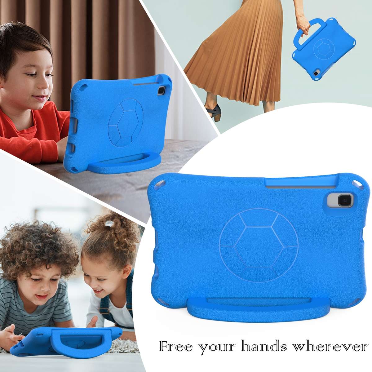 For Samsung Galaxy Tab A7 Lite 8.7 T220/T225 Handle Football Shaped EVA Shockproof Tabl ... (Blue)