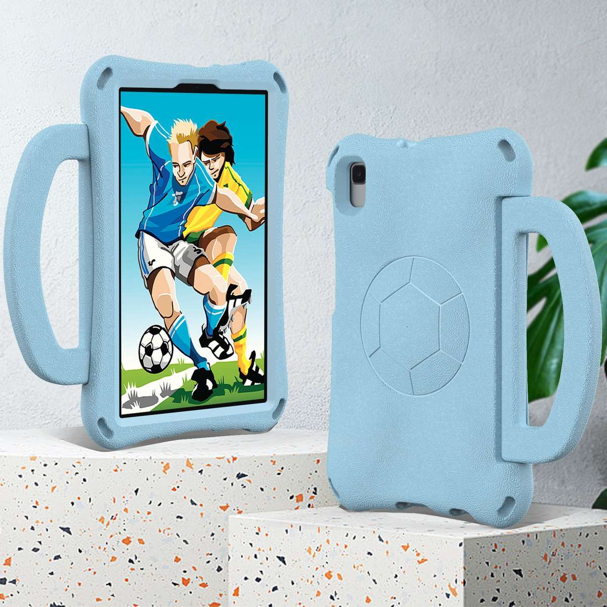 For Samsung Galaxy Tab A7 Lite 8.7 T220/T225 Handle Football Shaped EVA Shockproo ... (Light Blue)