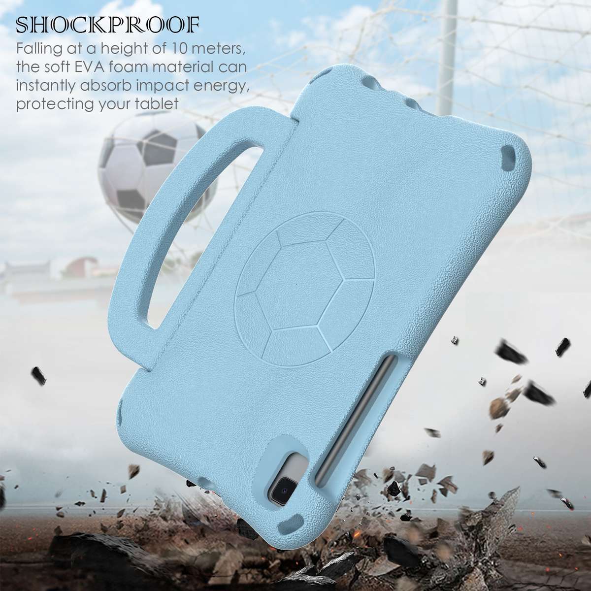 For Samsung Galaxy Tab A7 Lite 8.7 T220/T225 Handle Football Shaped EVA Shockproo ... (Light Blue)