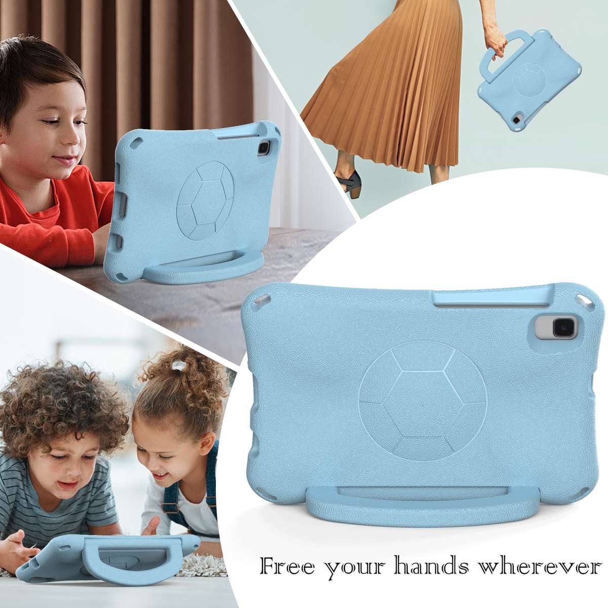 For Samsung Galaxy Tab A7 Lite 8.7 T220/T225 Handle Football Shaped EVA Shockproo ... (Light Blue)