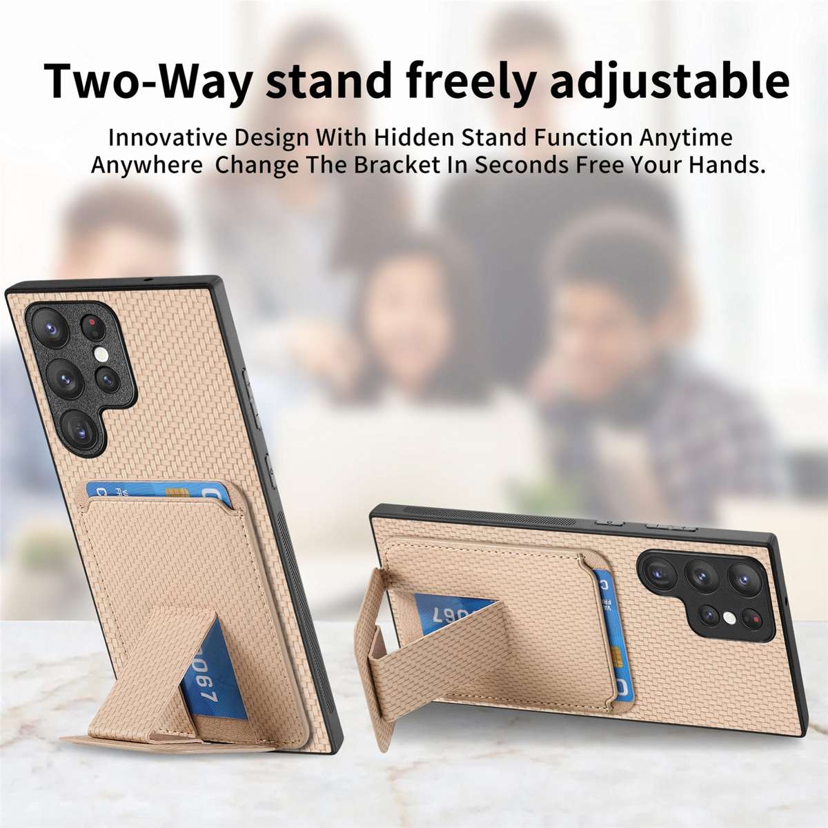 For Samsung Galaxy S20 FE Carbon Fiber Card Bag Fold Stand Phone Case(Khaki)