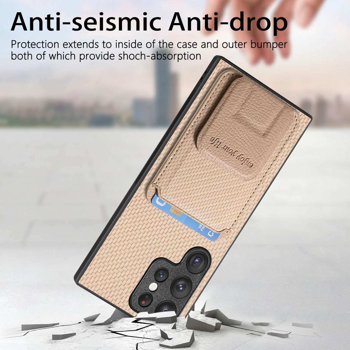 For Samsung Galaxy S20 FE Carbon Fiber Card Bag Fold Stand Phone Case(Khaki)