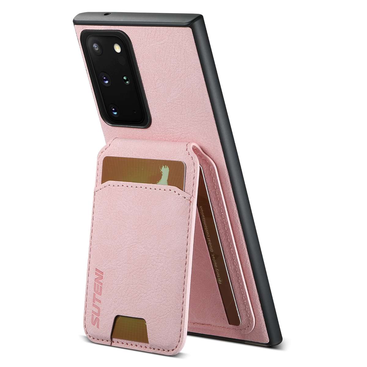 For Samsung Galaxy Note20 Suteni H02 Litchi Leather Card Wallet Stand Back Phone Case(Pink)