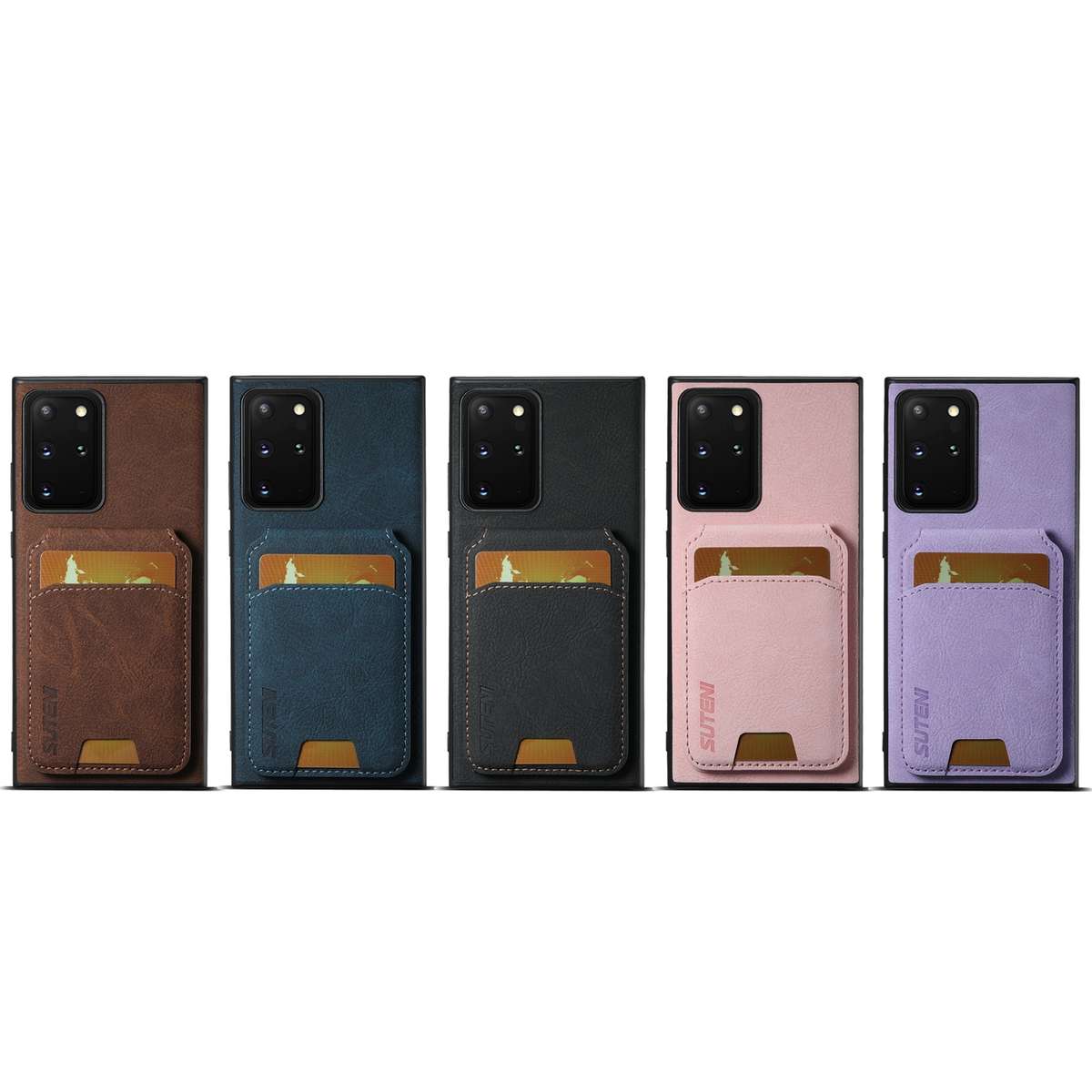 For Samsung Galaxy Note20 Suteni H02 Litchi Leather Card Wallet Stand Back Phone Case(Pink)