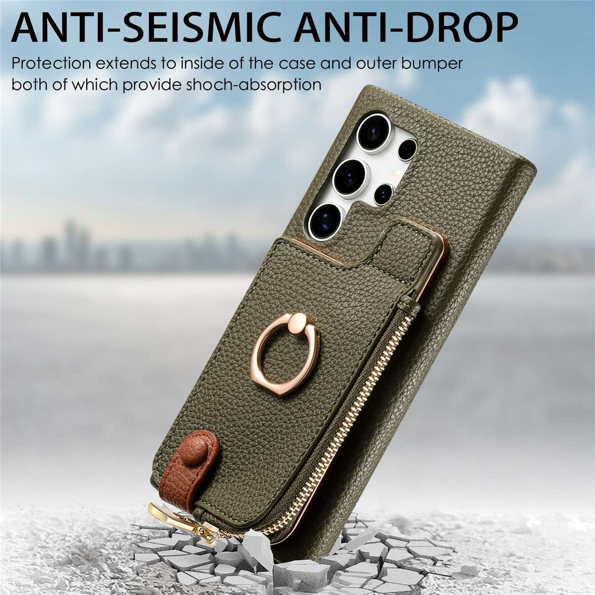 For Samsung Galaxy S24 Ultra 5G Litchi Leather Oil Edge Ring Zipper Wallet Back Phone Case(Gree
