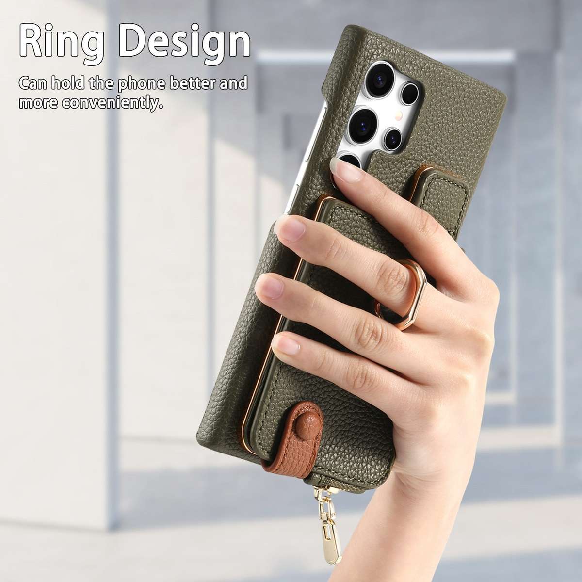 For Samsung Galaxy S24 Ultra 5G Litchi Leather Oil Edge Ring Zipper Wallet Back Phone Case(Gree