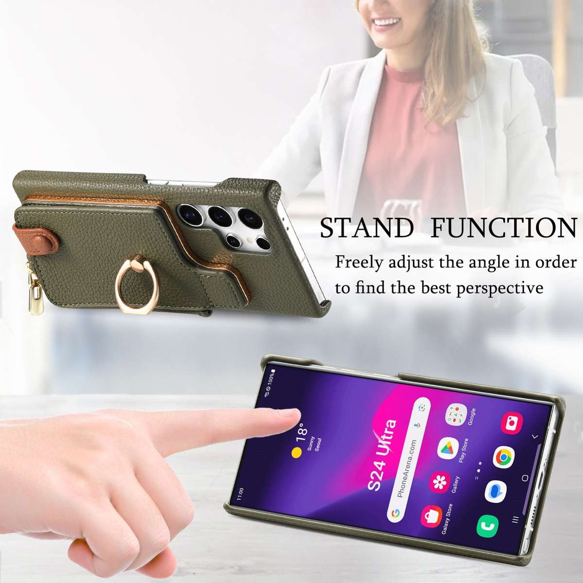 For Samsung Galaxy S24 Ultra 5G Litchi Leather Oil Edge Ring Zipper Wallet Back Phone Case(Gree