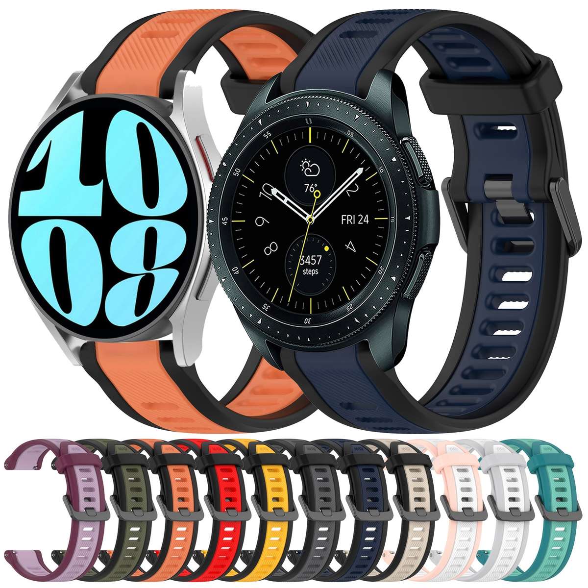 For Samsung Galaxy Watch Active 2 44mm 20mm Two Color Textured Silicone Watch Band(Orange+Black