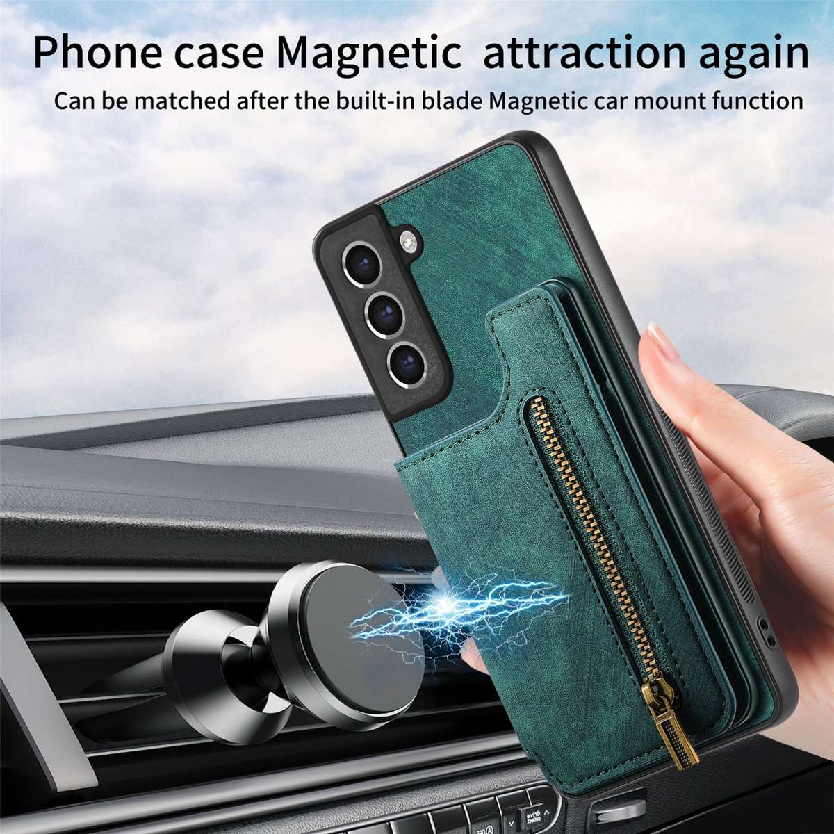 For Samsung Galaxy S21 5G Retro Leather Zipper Wallet Back Phone Case(Green)
