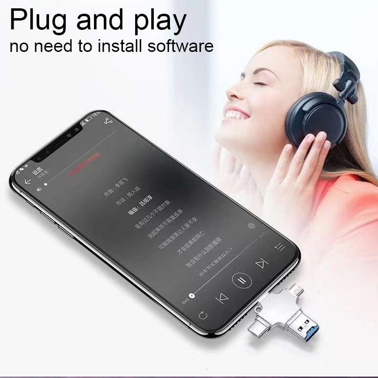 4 in 1 USB-C / Type-C USB 2.0 + Micro USB + 8 Pin Adapter TF Card Reader, Memory Card:32GB(Sliver)