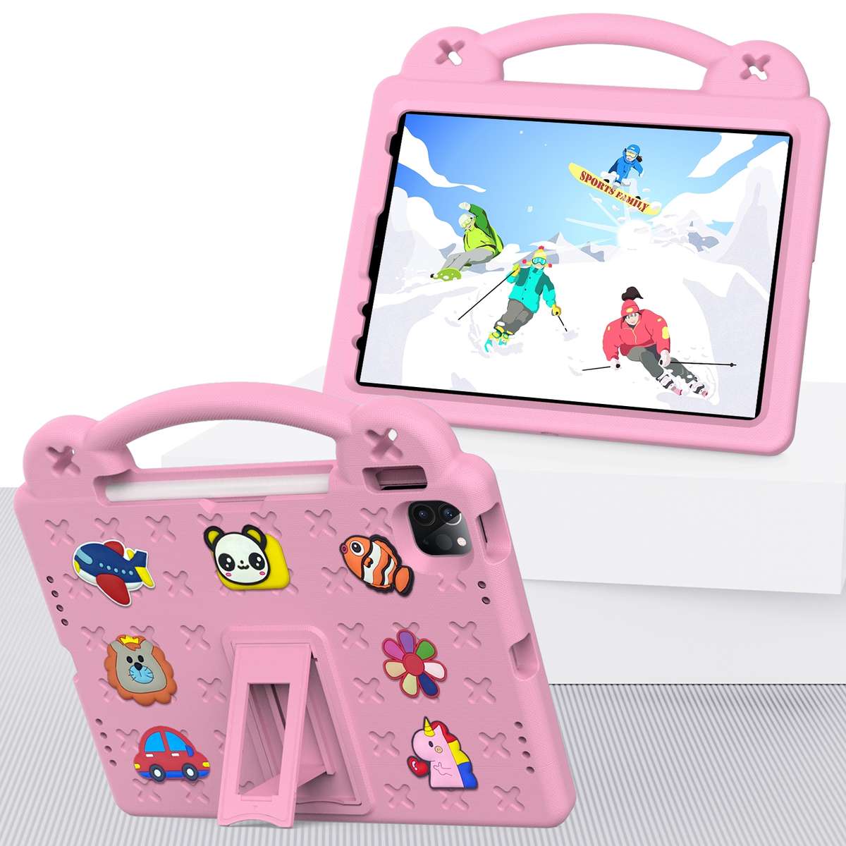 For iPad Pro 11 2025 / 2024 Handle Kickstand Children EVA Shockproof Tablet Case(Pink)
