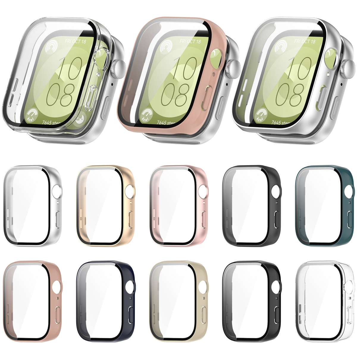 For Huawei Watch Fit 3 PC + Tempered Film Integrated Watch Protective Case(Matte Pink)