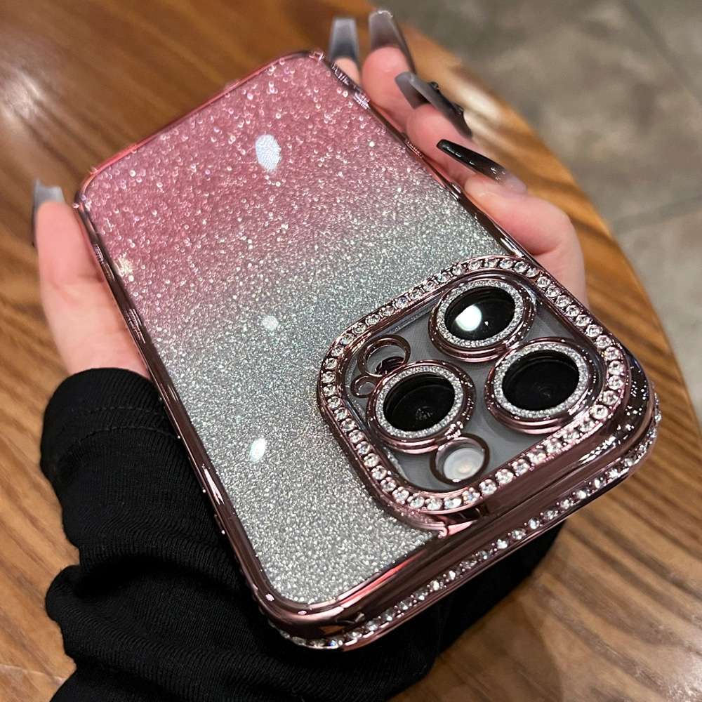 For iPhone 15 Pro Max Diamond Gradient Glitter TPU Phone Case(Gradient Black)