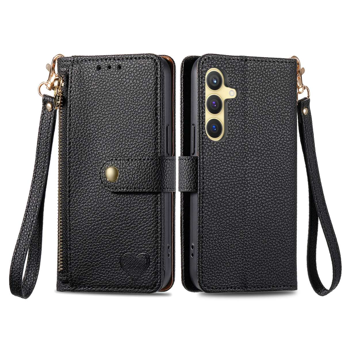 For Samsung Galaxy S25 5G Love Zipper Lanyard Leather Phone Case(Black)
