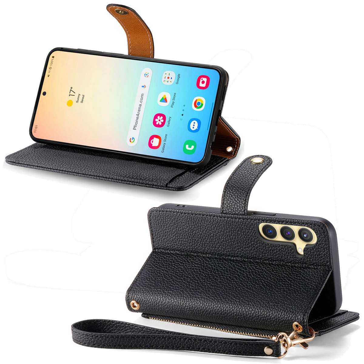 For Samsung Galaxy S25 5G Love Zipper Lanyard Leather Phone Case(Black)