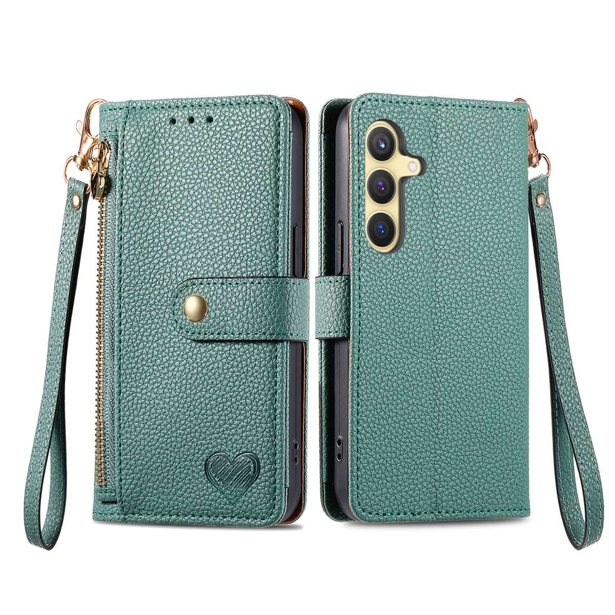 For Samsung Galaxy S25+ 5G Love Zipper Lanyard Leather Phone Case(Green)