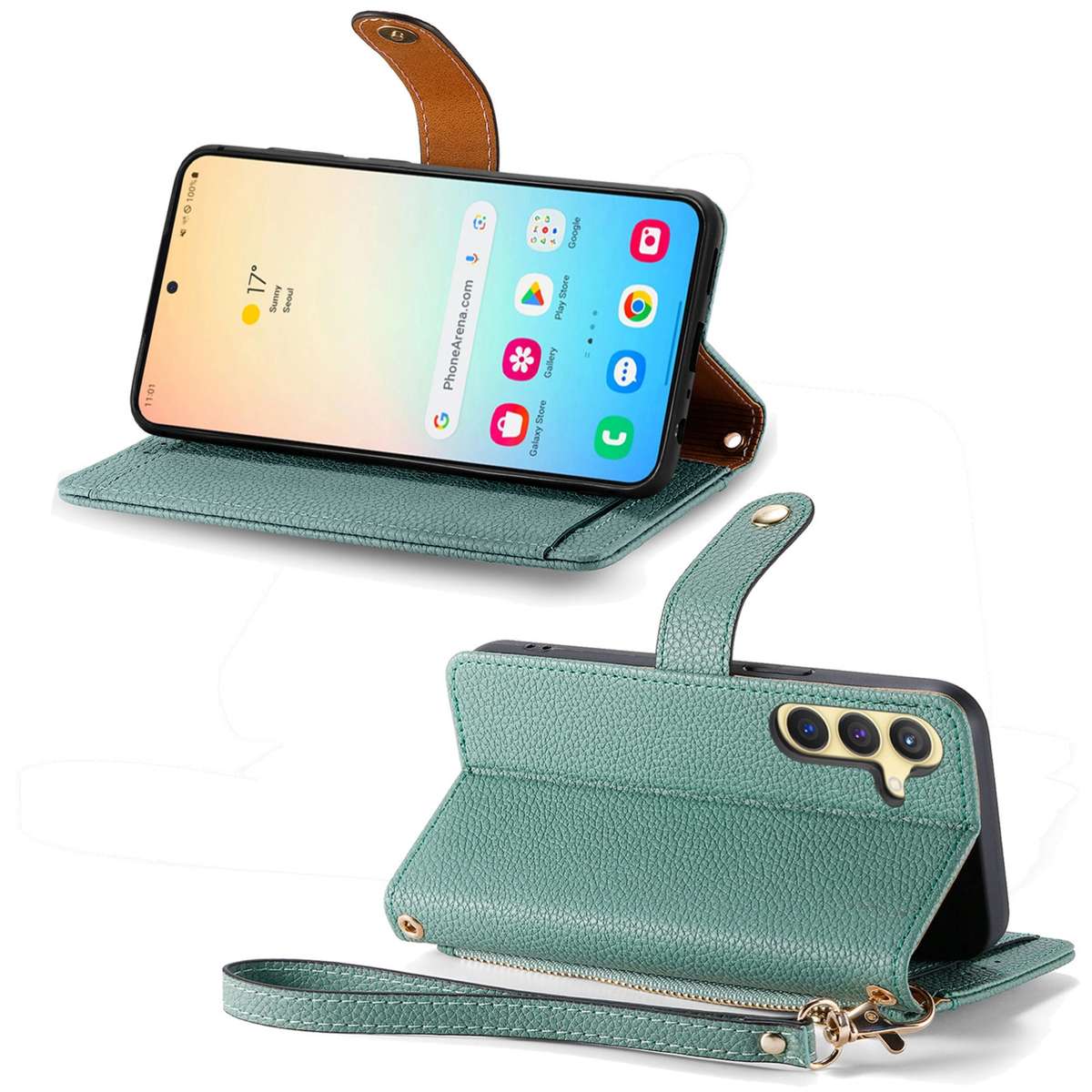 For Samsung Galaxy S25+ 5G Love Zipper Lanyard Leather Phone Case(Green)