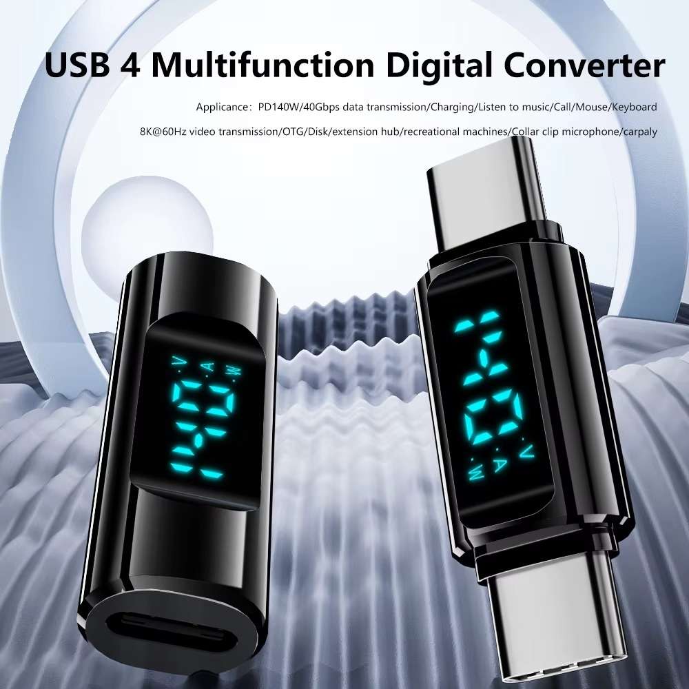 Type-C Male to Type-C Male 40Gbps Data Transmission PD140W Digital Display Adapter(Black)