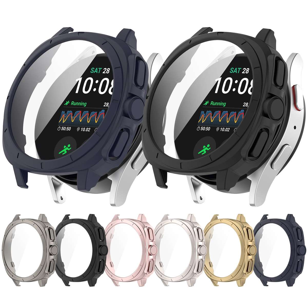 For Sansung Galaxy Watch 7 40mm PC + Tempered Film Integrated Watch Protective Case(Midnight Blue)
