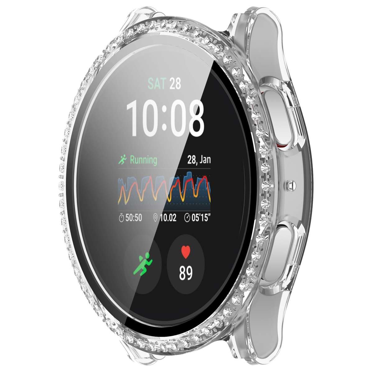 For Samsung Galaxy Watch 7 44mm Single Row Diamond PC + Tempered Film Inte ... (Transparent White)