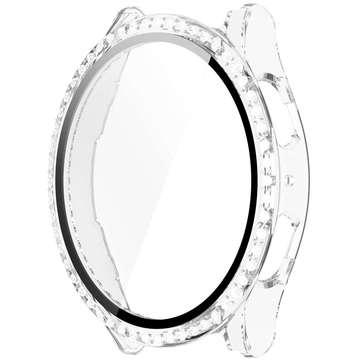 For Samsung Galaxy Watch 7 44mm Single Row Diamond PC + Tempered Film Inte ... (Transparent White)