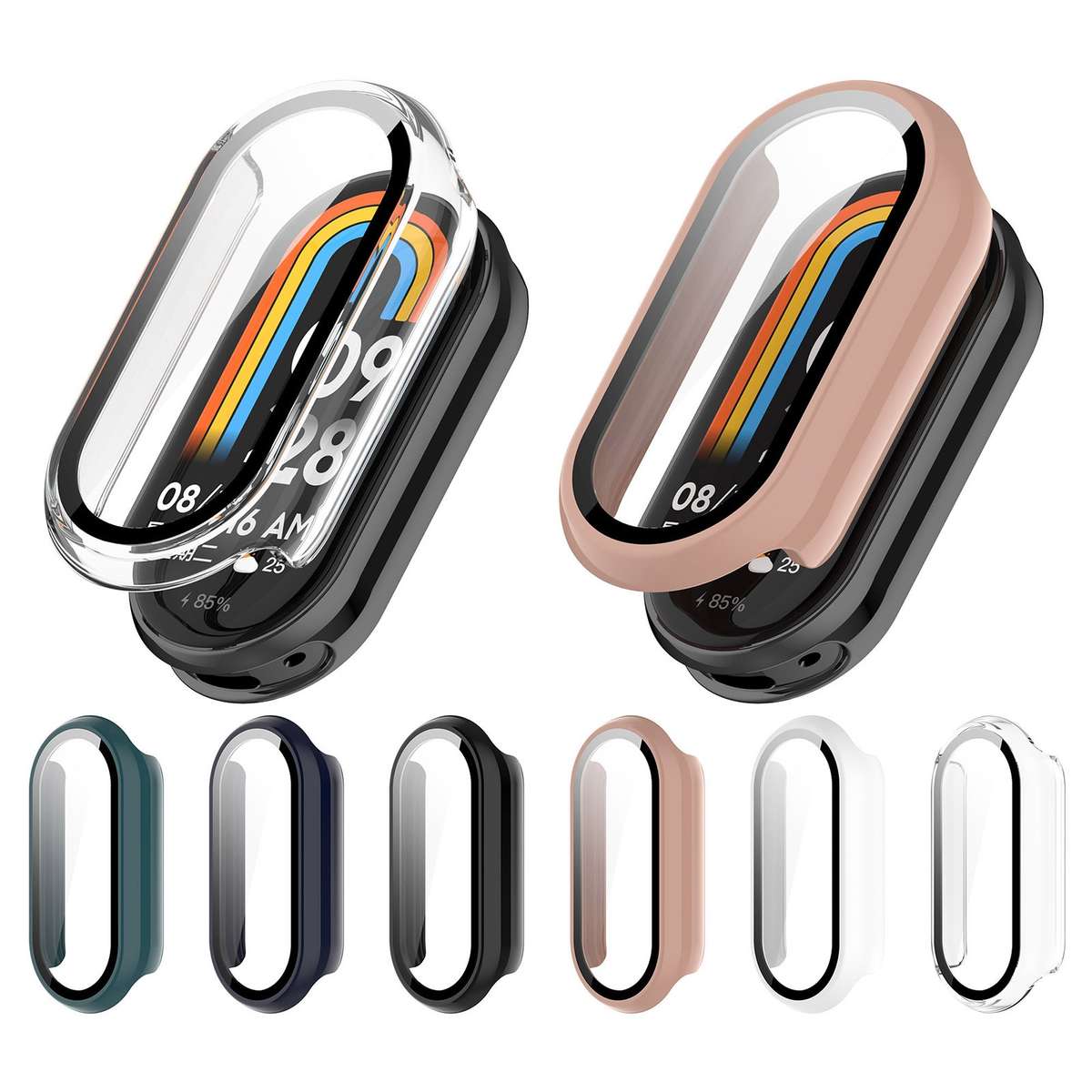 For Xiaomi Smart Band 9 NFC PC + Tempered Film Integrated Smooth Surface Watch P ... (Sakura Pink)