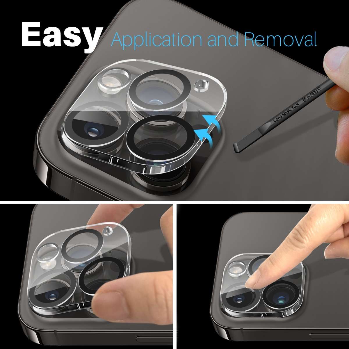 For iPhone 14 Pro / 14 Pro Max NORTHJO Camera Lens Protector 3D Night Shot Tempered Gl ... (Black)