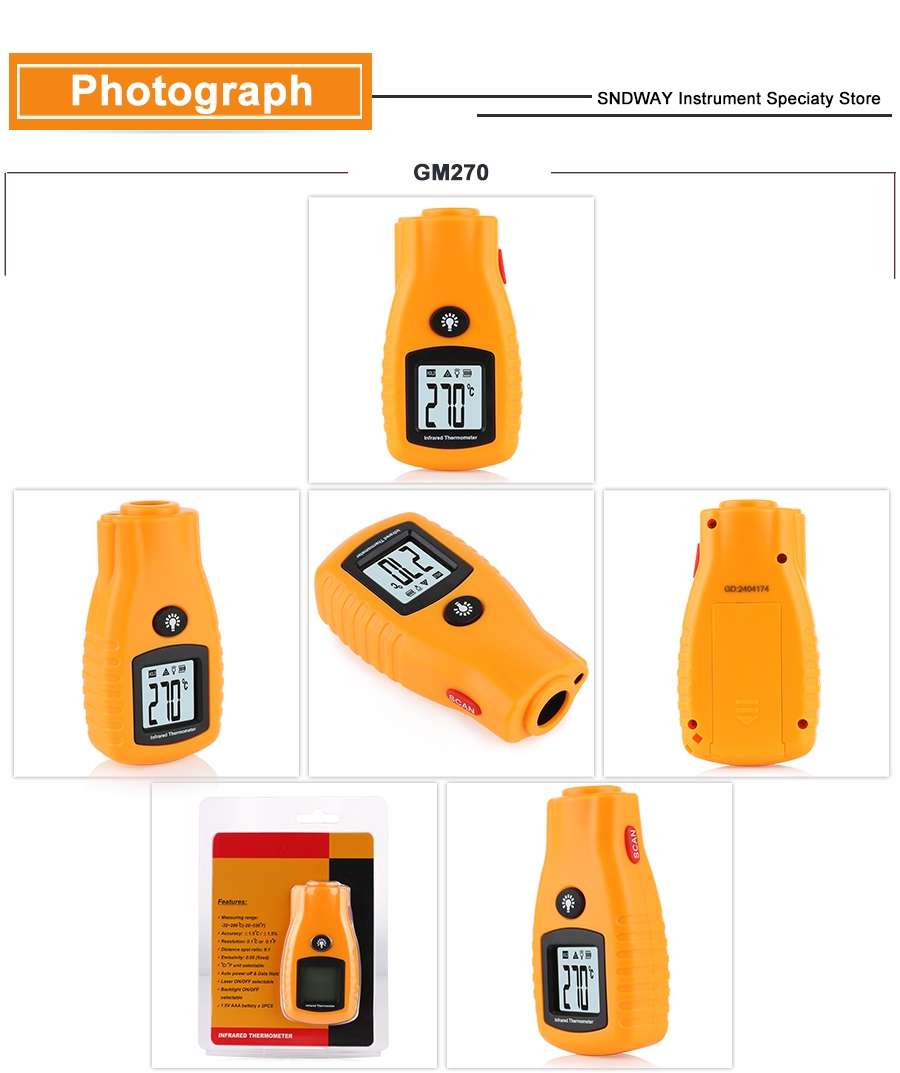 GM270 Digital Non-Contact IR Infrared Laser Temperature Thermometer