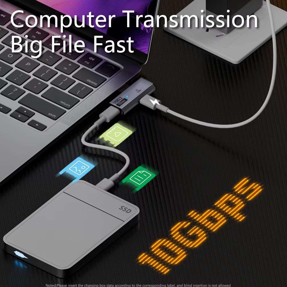 USB-C / Type-C Male to Dual Type-C Female USB3.2/10Gbps OTG Converter PD100W Charging ... (White)