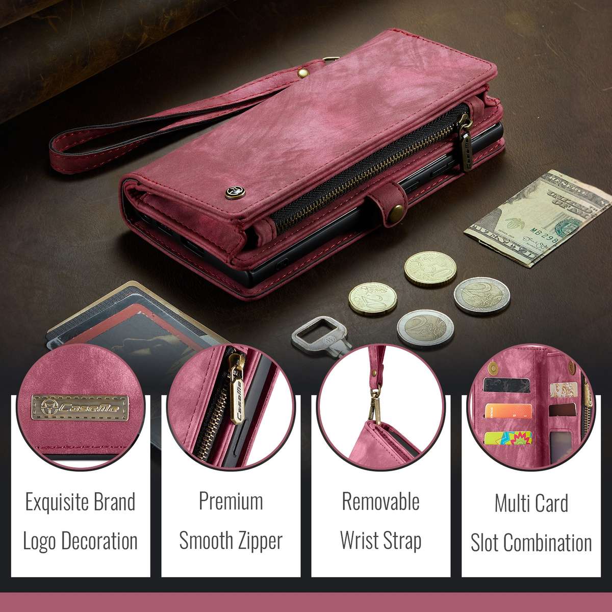 For iPhone 16 Pro CaseMe 008 Detachable Multifunctional Leather Phone Case(Red)