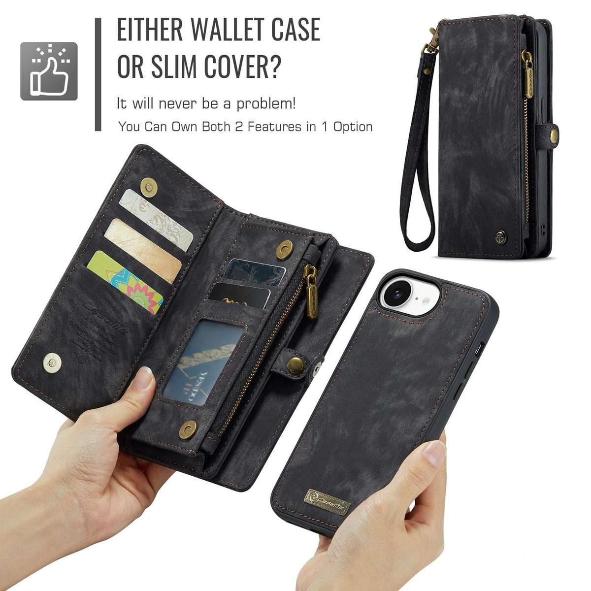 For iPhone 17e / 16e CaseMe 008 Detachable Multifunctional Leather Phone Case(Black)